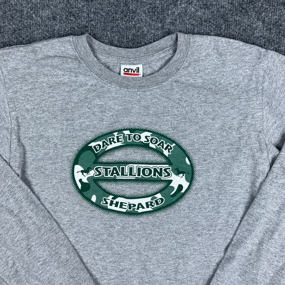 Anvil Long Sleeve T-Shirt Mens Size S Gray Shepard Stallions Graphic Tee - Picture 1 of 7